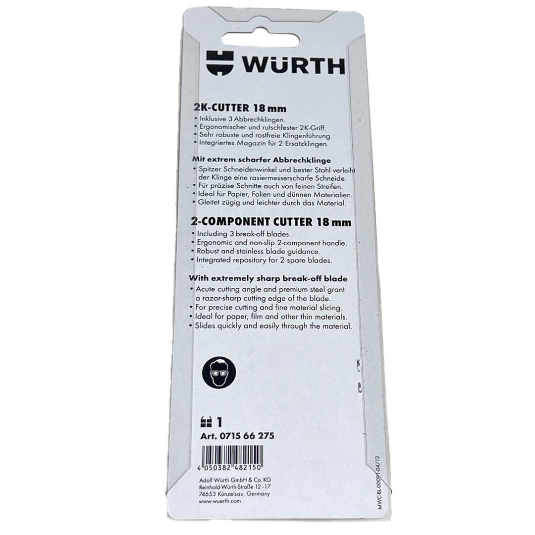 2x Würth 2K Cuttermesser 18mm + 6 Klingen extrem Scharf 071566275 Teppichmesser