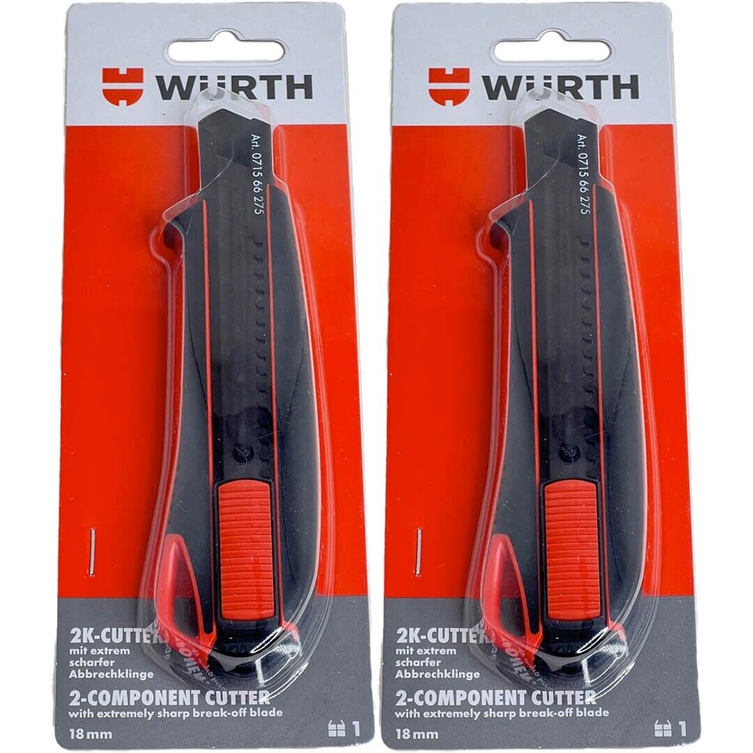 2x Würth 2K Cuttermesser 18mm + 6 Klingen extrem Scharf 071566275 Teppichmesser